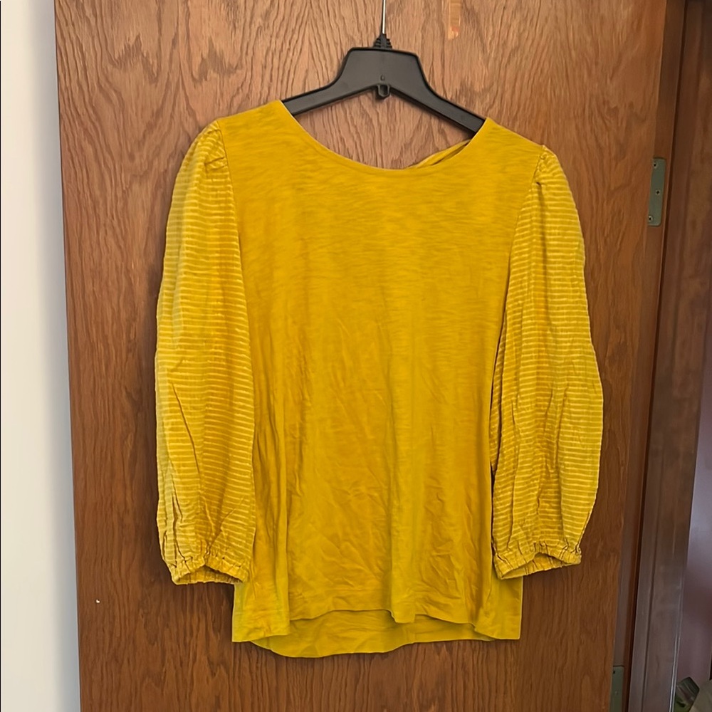 LOFT Yellow Puff Sleeve Blouse with Ribbed Boxy Style